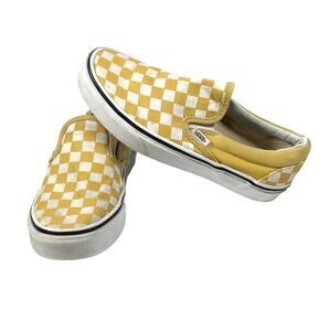 Vans Checkerboard Yellow Slip On Shoes Womens 6 Canvas Skater Punk Grunge Y2K